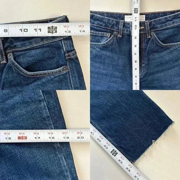 Topshop Straight Leg Jeans High Rise Ankle Crop Dark Blue Denim Size 26 - Picture 11 of 15